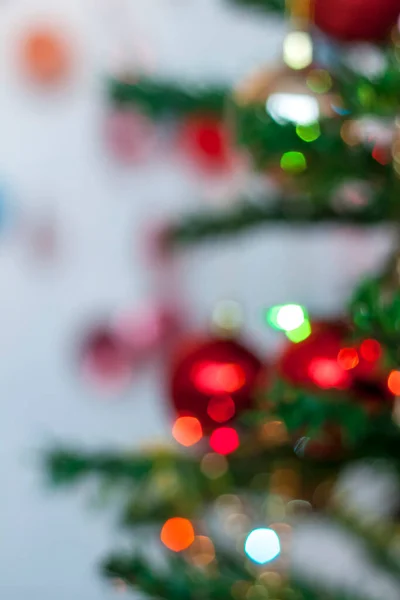 Luci Natale Sfocate Bellissimo Bokeh Natale Capodanno Sfondo Biglietto Auguri — Foto Stock