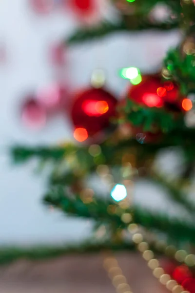 Luci Natale Sfocate Bellissimo Bokeh Natale Capodanno Sfondo Biglietto Auguri — Foto Stock