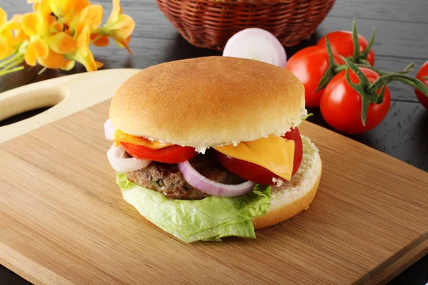 Italian hamburger with meat, cheese and onion — Stock Photo, Image