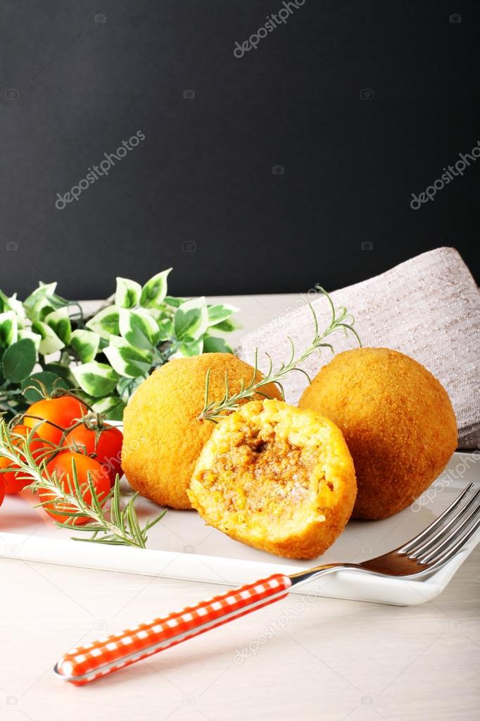 Arancini, rice balls with meat