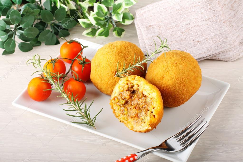 Arancini, rice balls with meat