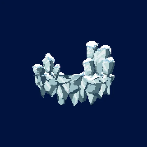 Pixel飞岛用于游戏和移动应用。石岛上寒冷的冬天。石头上的雪. — 图库矢量图片
