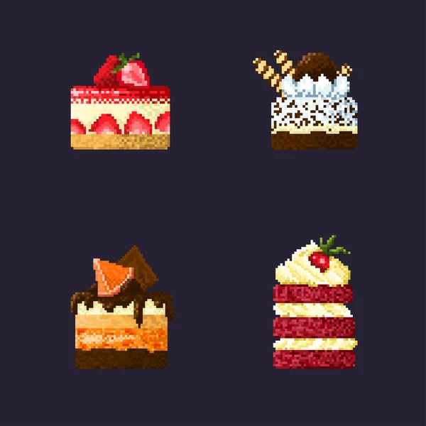 Dolce pixel. Set di torte pixel e muffin. Quattro varianti in forme diverse. Illustrazioni Stock Royalty Free