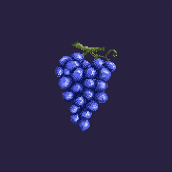 Σταφύλι από πίξελ. Ολόκληρο σταφύλι και φέτα σταφυλιού σε σκούρο μπλε φόντο. — Διανυσματικό Αρχείο