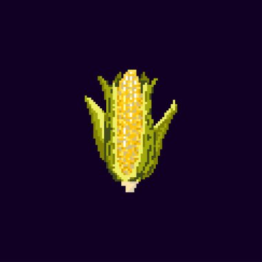 Pixel-art corn. Whole corn on blue background.