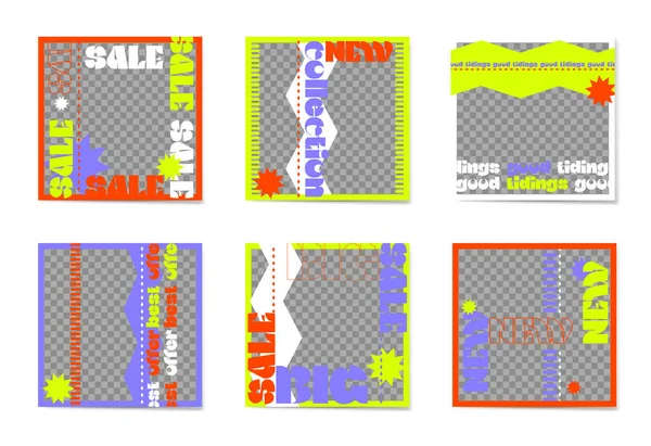 Ensemble de modèles de médias sociaux dans un style moderne. Modèle de publication de médias sociaux carrés modifiable. Cadre photo. — Image vectorielle