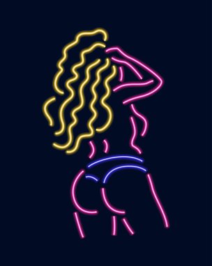 Koyu arka plan üzerinde izole kız Neon silüeti.