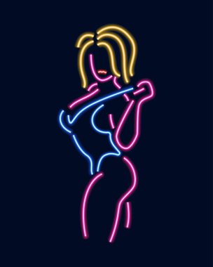 Koyu arka plan üzerinde izole kız Neon silüeti.