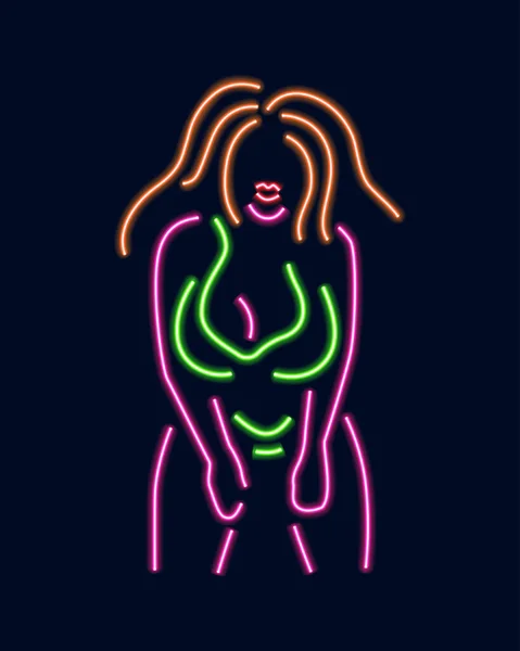 Neon silhouet van meisje geïsoleerd op donkere achtergrond. — Stockvector