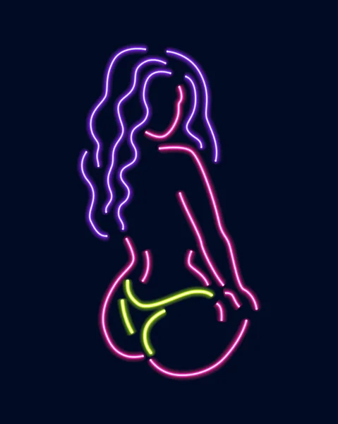 Neon silhouette di ragazza isolata su sfondo scuro . Illustrazioni Stock Royalty Free