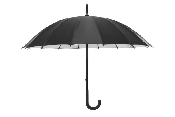 Parapluie ouvert noir sur fond blanc, chemin de coupe — Photo