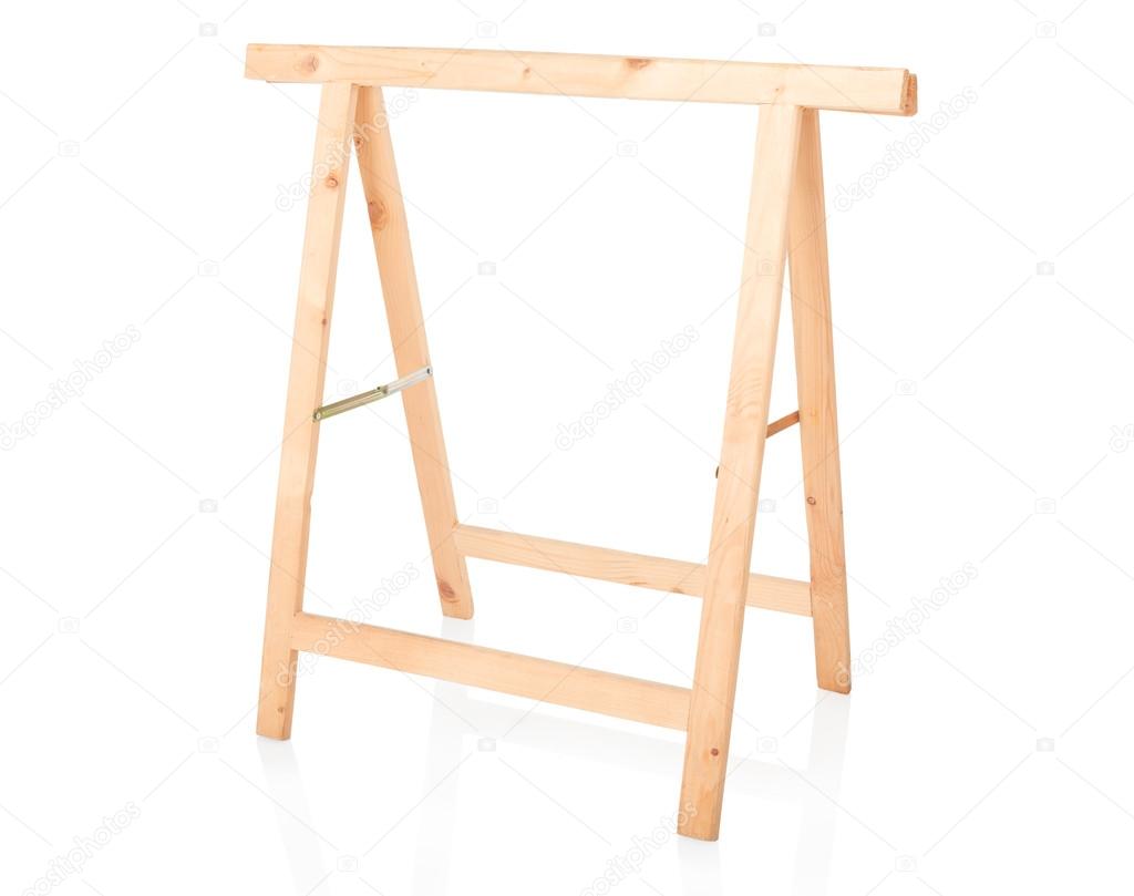 Sawhorse, DIY wooden tool on white, clipping path