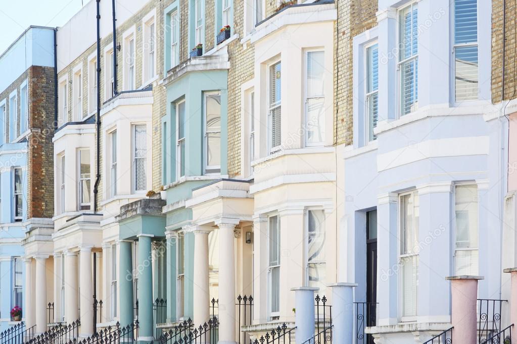 Pastel color houses facades in London
