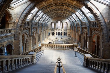 Natural History Museum interior, staircase with arcade view, nobody in London clipart