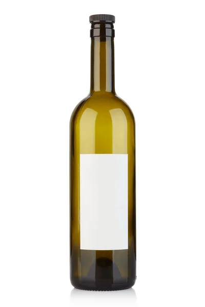Bottiglia di vino vuota con tappo ed etichetta bianca — Foto Stock