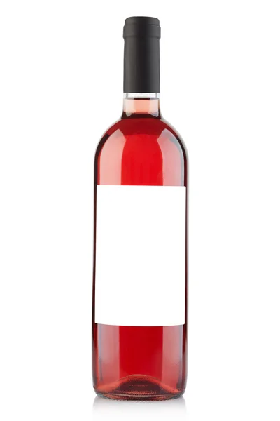 Bottiglia di vino rosato con etichetta bianca, percorso di ritaglio — Foto Stock