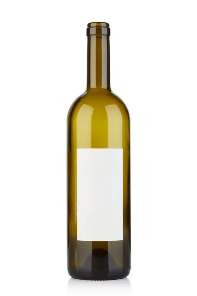 Bottiglia di vino aperta vuota con etichetta vuota su bianco, percorso di ritaglio — Foto Stock