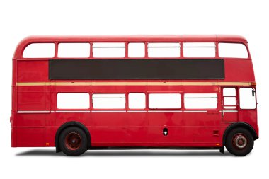 Kırmızı Londra otobüs, beyaz, kırpma yolu üzerinde çift katlı alçak taban