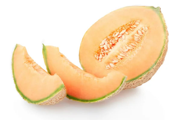 Cantaloupe melon section and slices on white — Stock Photo, Image