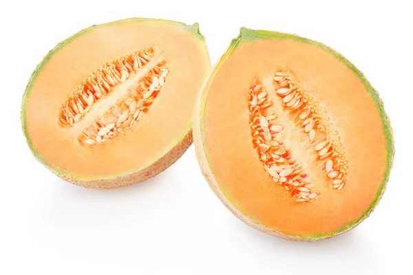 Melon cantaloupe dan bagian terisolasi pada warna putih — Stok Foto