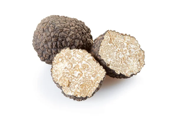 Black Truffle Sections Isolated White Clipping Path Included — Stock Photo, Image