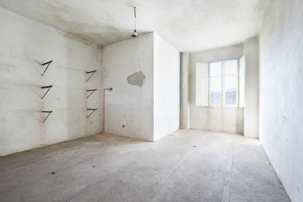 Empty, dirty room in old house, white walls