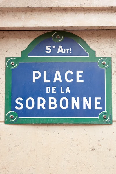 Sorbonně univerzitní ulice podepsat v Paříži — Stock fotografie