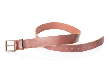 Brown leather men belt on white clipart