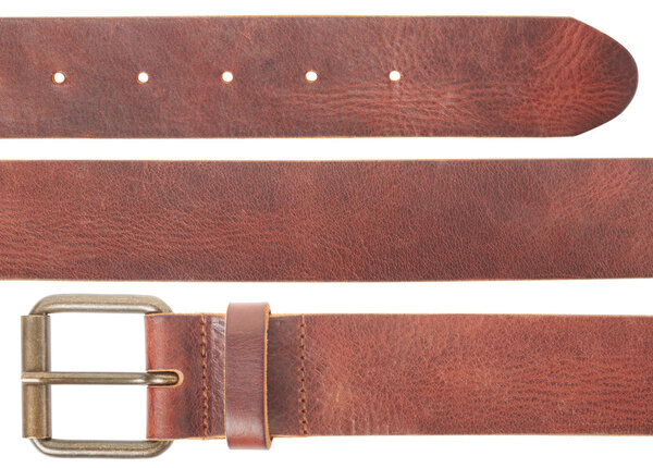 Brown leather belt set on white