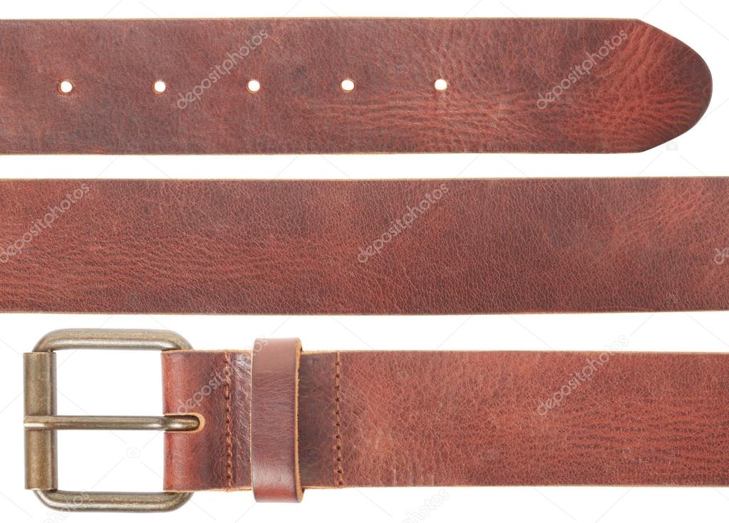 Brown leather belt set on white