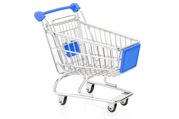 Carrito de compras azul en blanco — Foto de Stock