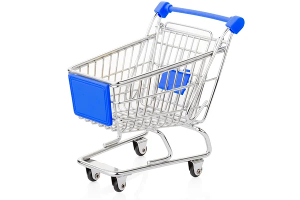 Modré nákupní vozík na bílém pozadí — Stock fotografie