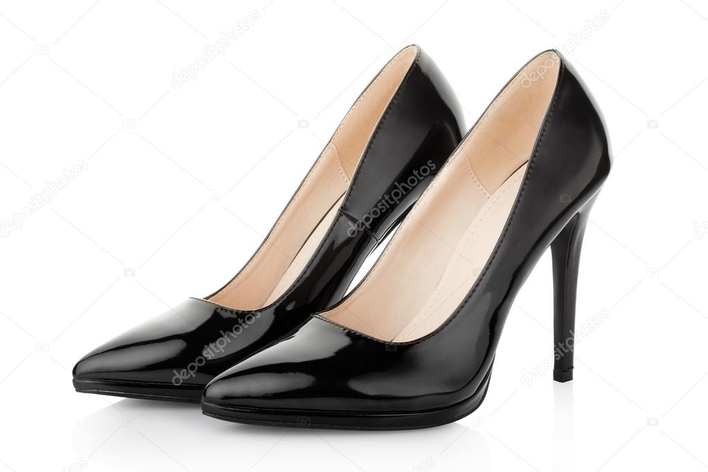 Black, elegant high heel shoes on white