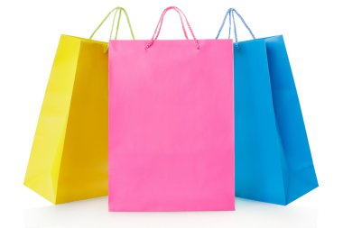 Pembe, sarı ve mavi renkler renkli alışveriş torbaları