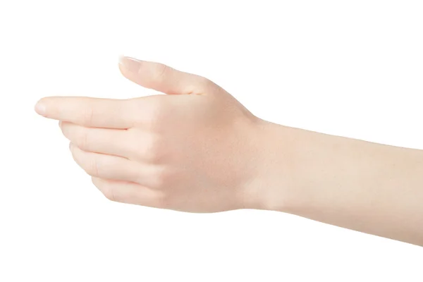 Vazio mão mulher no branco — Fotografia de Stock