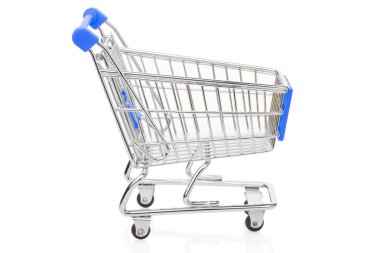Mavi alışveriş süpermarket arabası beyaz