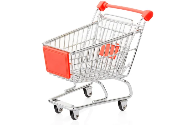 Red shopping cart on white, clipping path included — Stockfoto