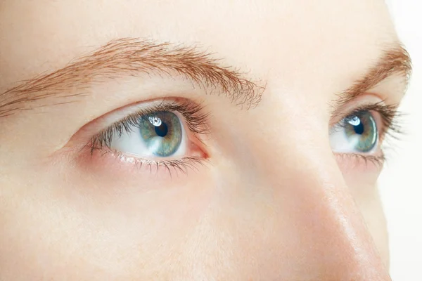 Woman blue eyes macro, vision concept — Stock Photo, Image