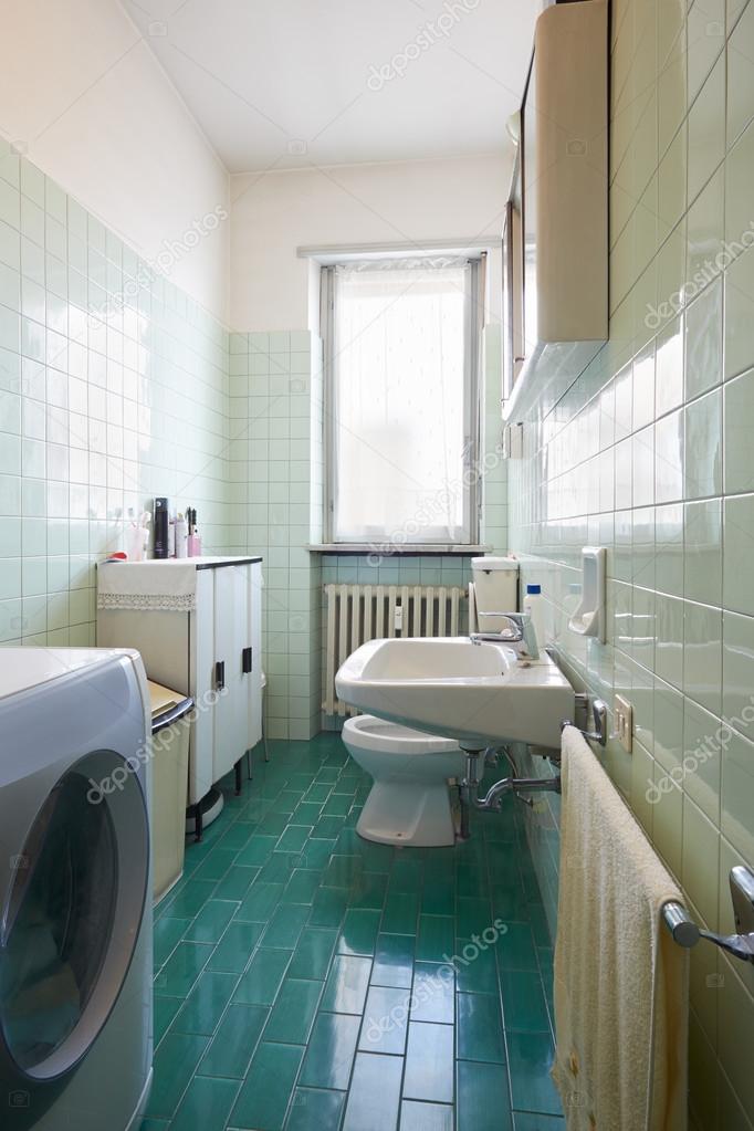 Simple Old Bathroom In Normal Apartment Stock Photo