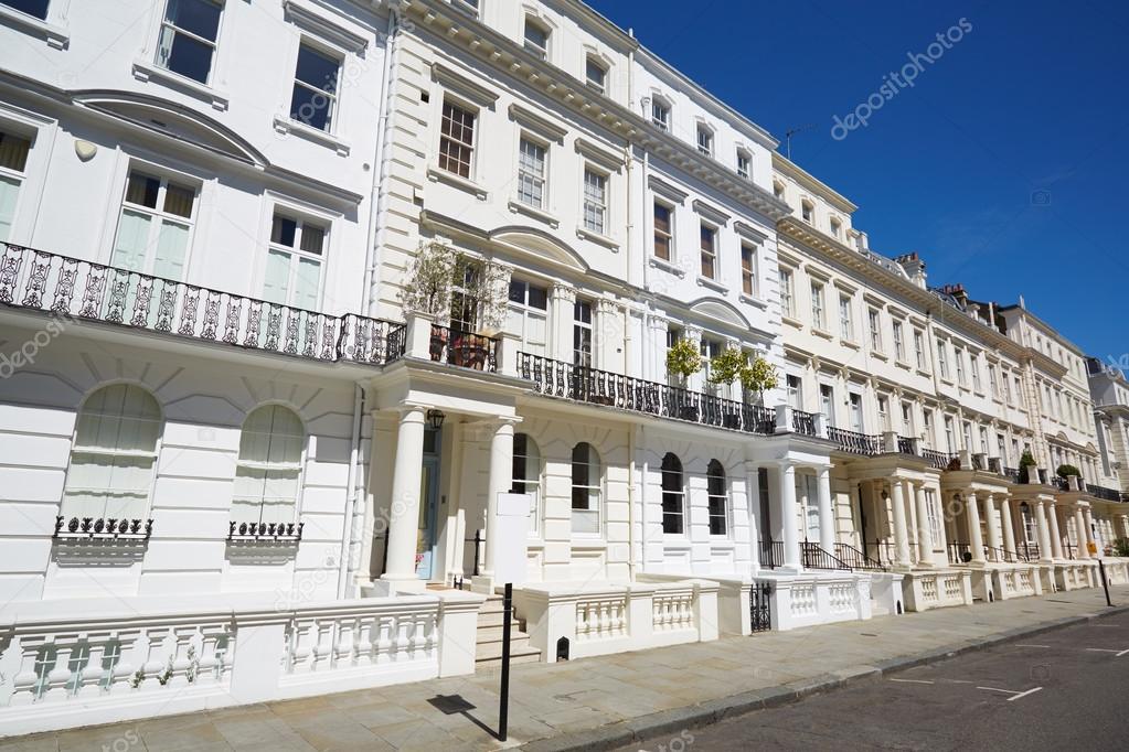White luxury houses facades in London, Notting hill