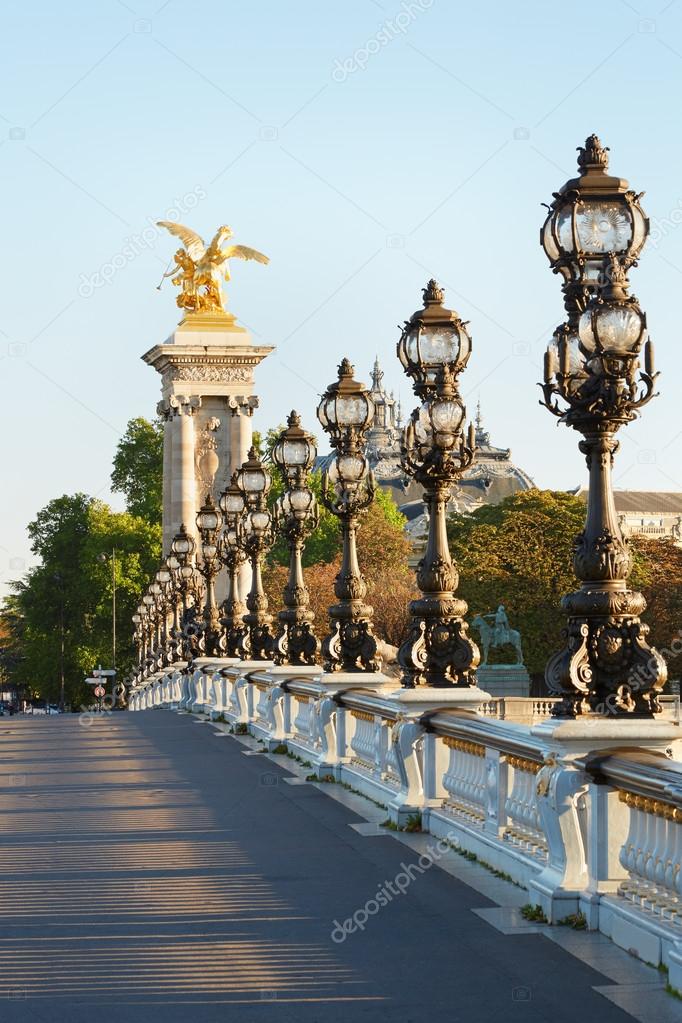 Alexander III bridge in Paris, empty in the early morning