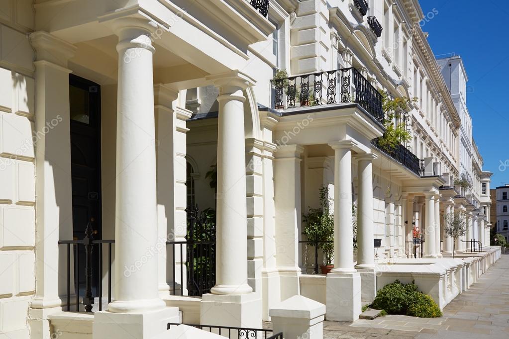 White luxury houses facades in London