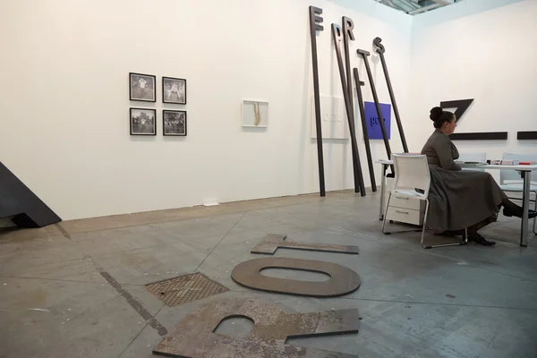 Artissima, contemporary art fair opening, installation with metal letters — стокове фото