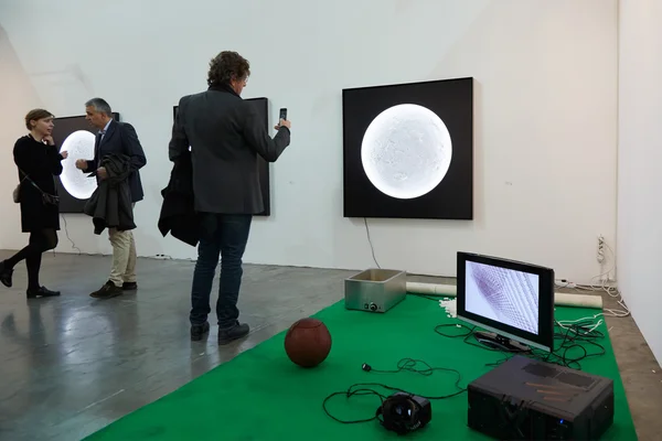 Artissima, contemporary art fair opening with people and art installations — Stock Fotó