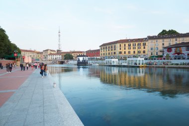 Milan new Darsena, redeveloped docks area in the afternoon