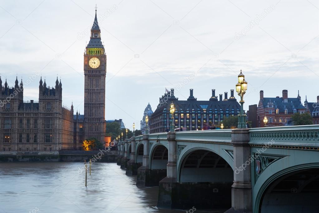 Big Ben and Houses of parliament at dusk in London, natural light