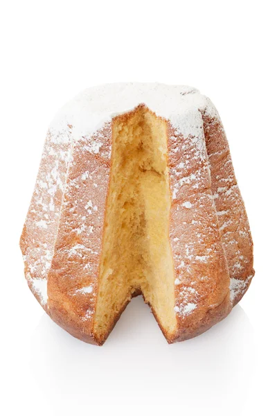 Pandoro, torta di Natale con zucchero a velo su bianco — Foto Stock