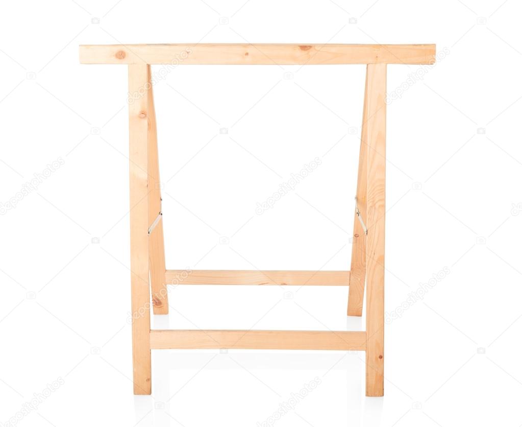 Sawhorse, DIY wooden tool isolated on white