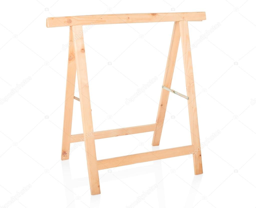 Sawhorse, DIY wooden tool on white, clipping path