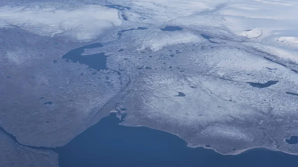 Vista Costeira Arial Terra Estéril Neve Geleiras Lagos Congelados Rios — Fotografia de Stock